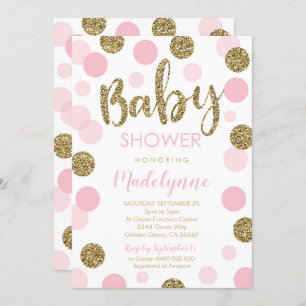 Invitation Baby shower d'or rose Confetti Girl