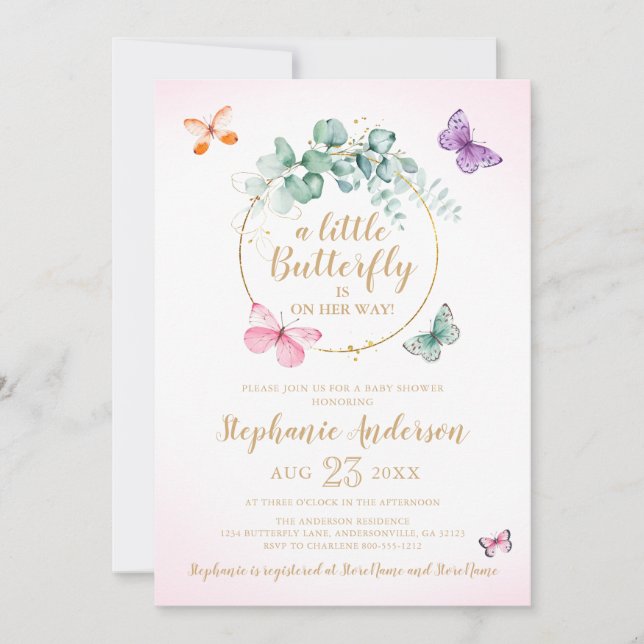 Invitation Baby shower d'or rose de couronne d'eucalyptus pap (Devant)