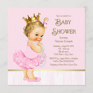Invitation Baby shower d'or rose de la princesse Ballerina