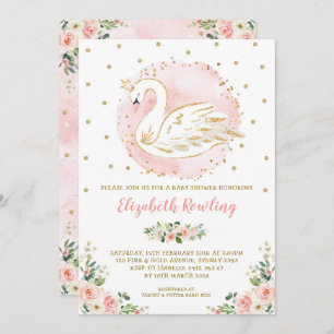 Invitation Baby shower d'or rose féminin Swan