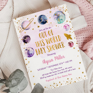 Invitation Baby shower d'or rose Galaxy