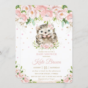 Invitation Baby shower d'or rose pâle de Hérisson