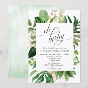 Invitation baby shower d'or vert tropical neutre pour les fem