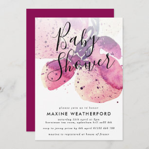 Invitation Baby shower d'orchidée Berry Watercolor