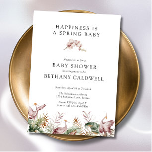Invitation Baby shower d'orchidées de printemps de grues dans