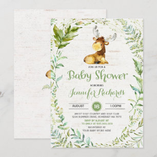 Invitation Baby shower d'orignal russe Verdure