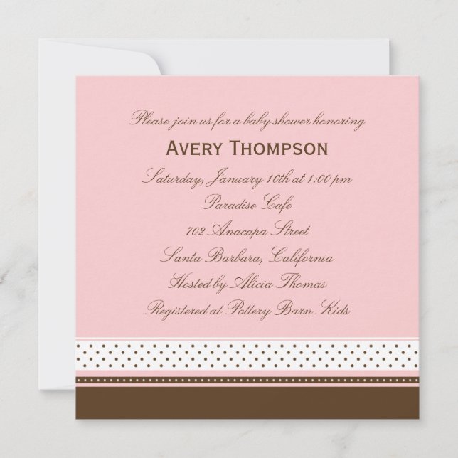 Invitation Baby shower Dots and Stripes - rose (Devant)