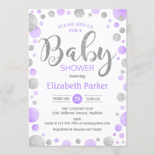 Invitation Baby shower - Dots d'argent violet