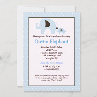 Invitation Baby shower Dottie Elephant (bleu clair