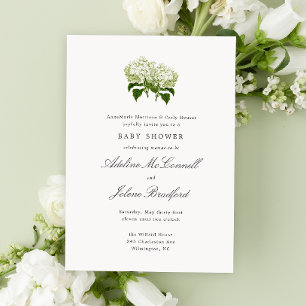 Invitation Baby shower double blanc Hydrangea Grandmillennial