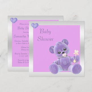 Invitation Baby shower double face à l'ours en peluche