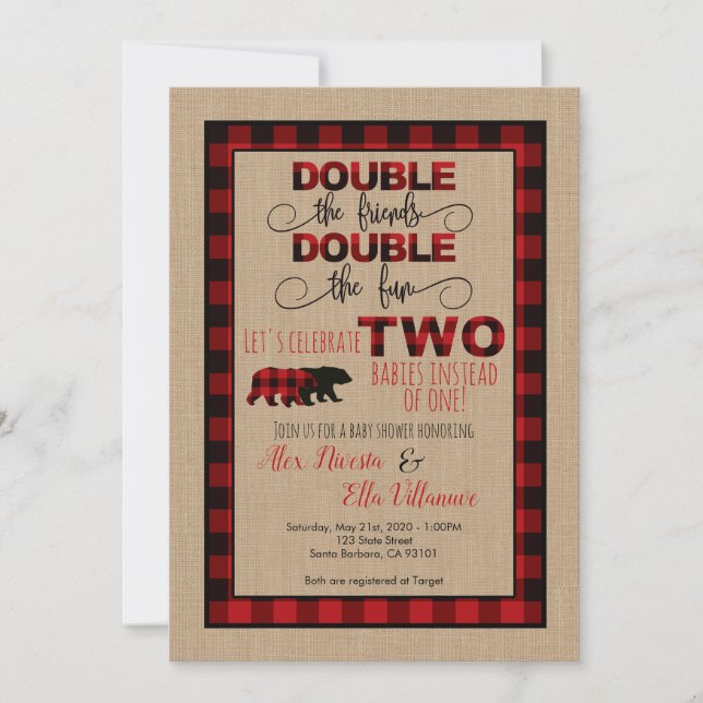 Invitation Baby shower double Lumberjack (Devant)
