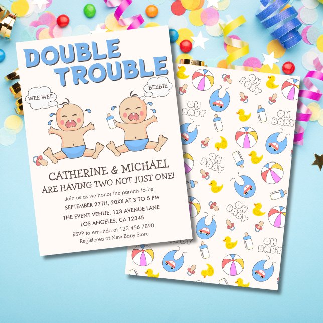 Invitation Baby shower Double Trouble Twin Boys (Créateur téléchargé)
