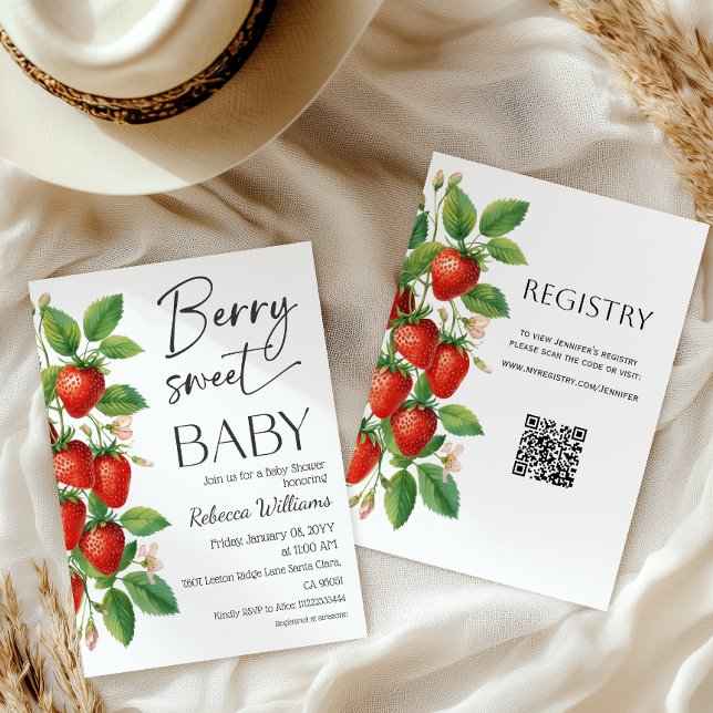Invitation Baby Shower Douce Fruité Rustique Fraise (Créateur téléchargé)