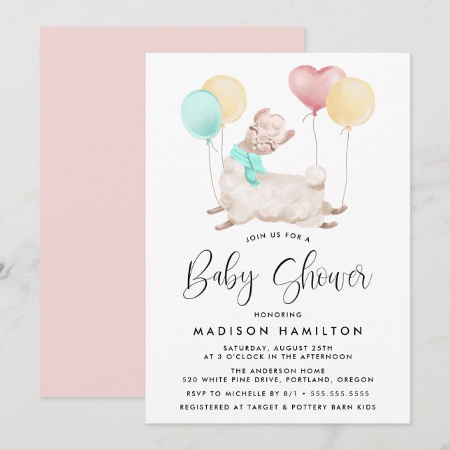 Invitation Baby Shower Douce Lama (Devant / Derrière)