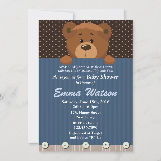 Invitation Baby shower d'ours (Devant)