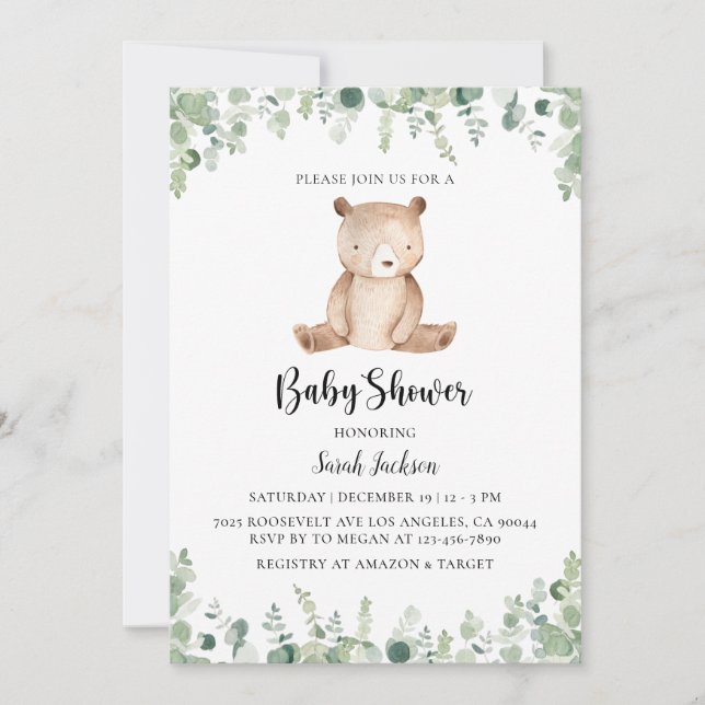 Invitation Baby shower d'ours (Devant)