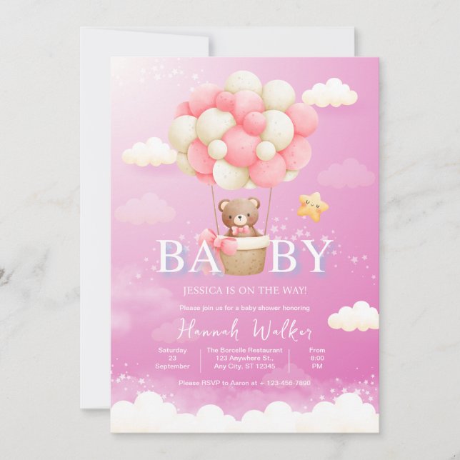 Invitation Baby shower d'ours à ballets roses (Devant)