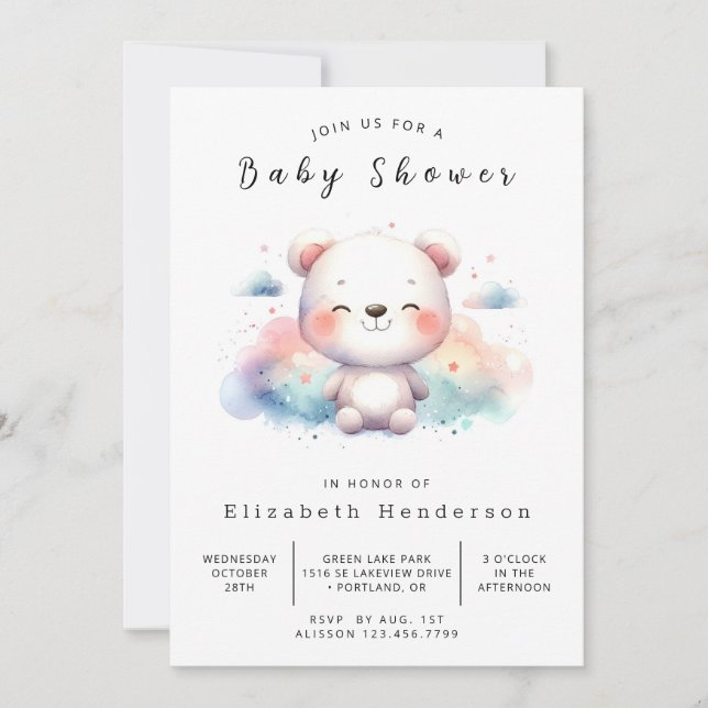 Invitation Baby shower d'ours à bois imprimable (Devant)