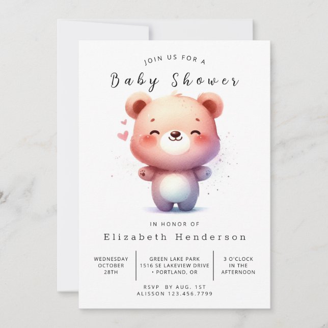 Invitation Baby shower d'ours à édition bohémienne (Devant)