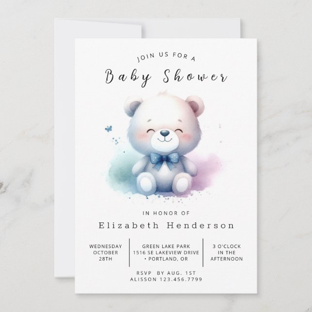 Invitation Baby shower d'ours à imprimer amusant (Devant)