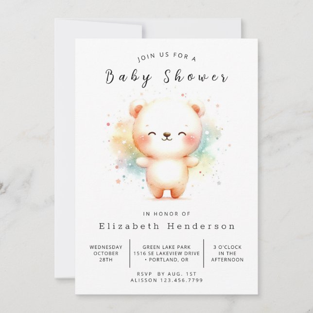 Invitation Baby shower d'ours à imprimer Boho (Devant)