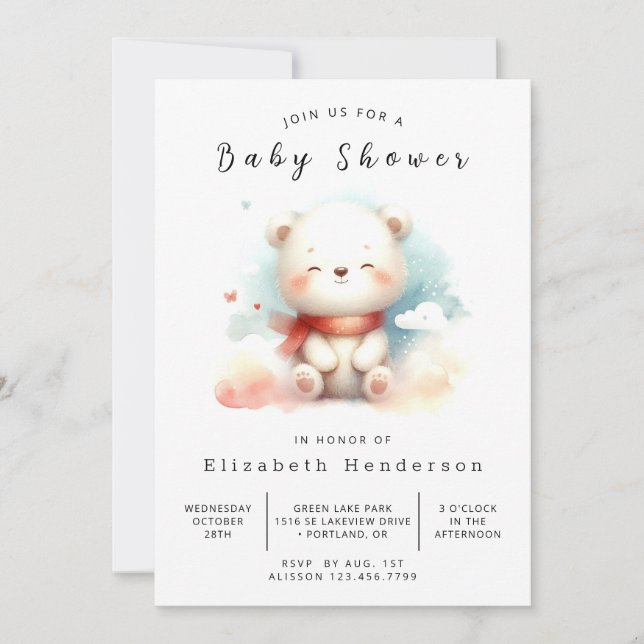 Invitation Baby shower d'ours à imprimer Boho (Devant)