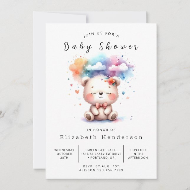 Invitation Baby shower d'ours à imprimer classique (Devant)