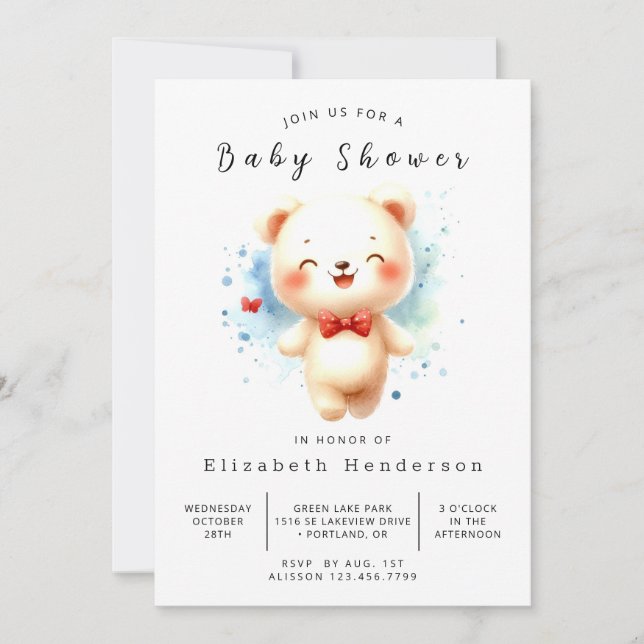 Invitation Baby shower d'ours à imprimer classique (Devant)