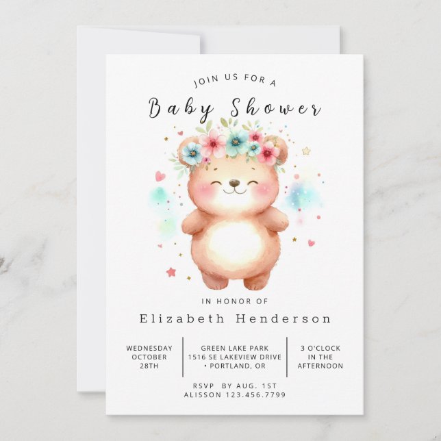 Invitation Baby shower d'ours à imprimer de Bohême (Devant)