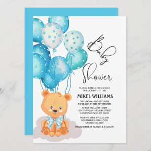 Invitation Baby shower d'ours à l'aquarelle bleu du garçon I