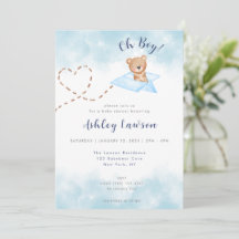 Baby shower d'Ours Bleu d'avion Invitation-Boy