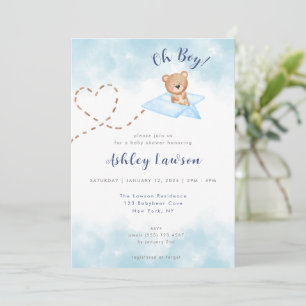 Invitation Baby shower d'Ours Bleu d'avion Invitation-Boy
