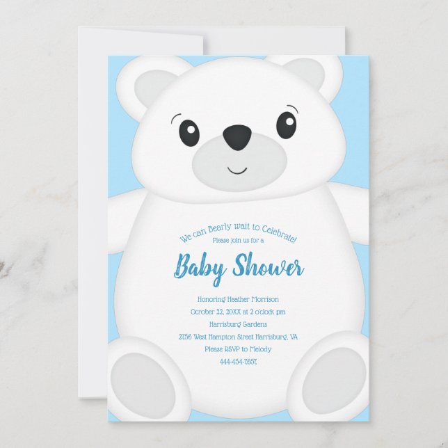 Invitation Baby shower d'ours bleu polaire (Devant)