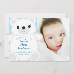 Invitation Baby shower d'ours bleu polaire