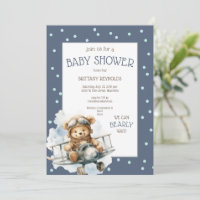 Baby shower d'ours bleu volant de l'avion