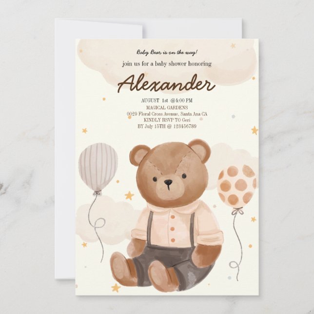 Invitation Baby shower d'ours Brown vintage (Devant)