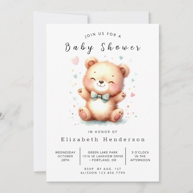 Invitation Baby shower d'ours chic à imprimer (Devant)