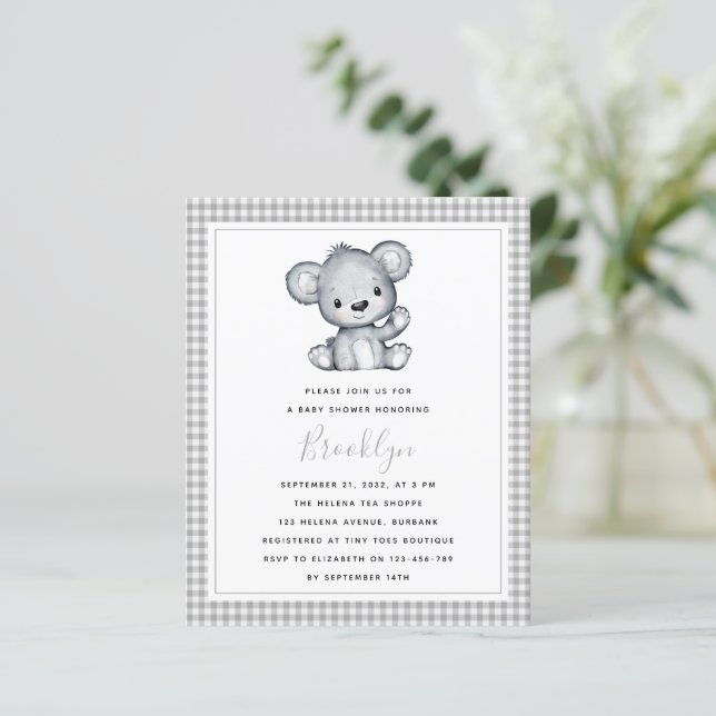 Invitation Baby shower d'ours d'argent BUDGET (Debout devant)