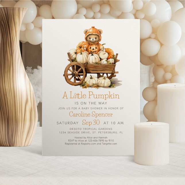Invitation Baby shower d'ours d'automne Citrouille neutre sel (Créateur téléchargé)