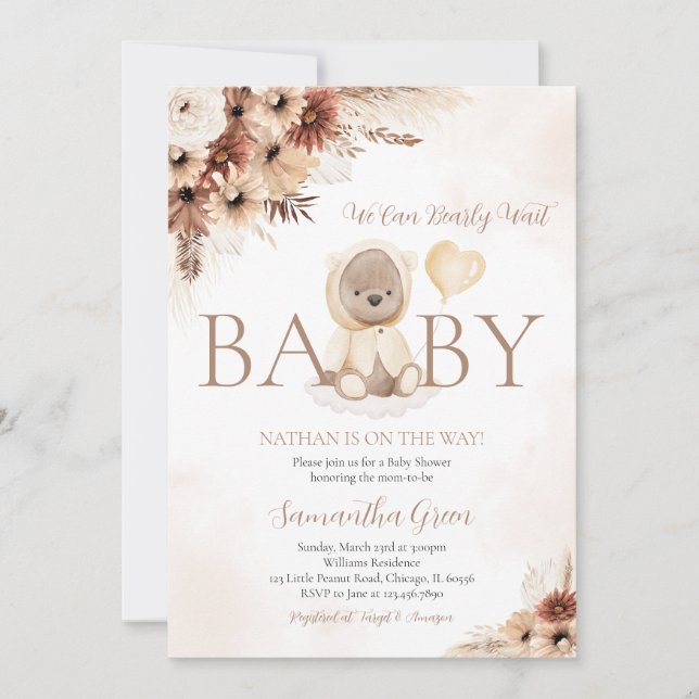 Invitation Baby shower d'ours d'automne neutre pour les homme (Devant)