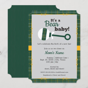 Invitation Baby shower d'ours de bétail vert