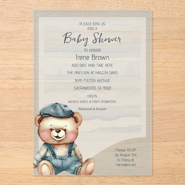 Invitation Baby shower d'ours de charme décontract (Recto)