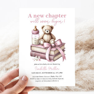 Invitation Baby shower d'ours de fille rose Nouveau chapitre 