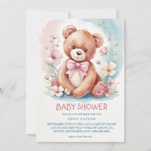Invitation Baby shower d'ours de forêt d'aquarelle délicat