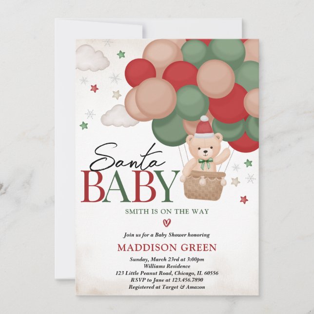 Invitation Baby shower d'ours de Noël neutre pour les hommes (Devant)