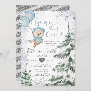 Invitation Baby shower d'ours d'hiver Forêt Flambeaux de neig