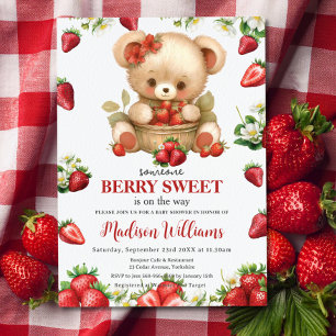 Invitation Baby shower d'ours doux aux fraises rouges