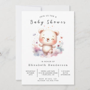 Invitation Baby shower d'ours élégant Pastel