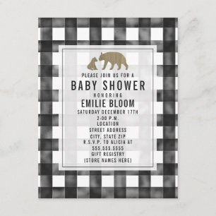 Invitation Baby shower d'ours en bois En vichy